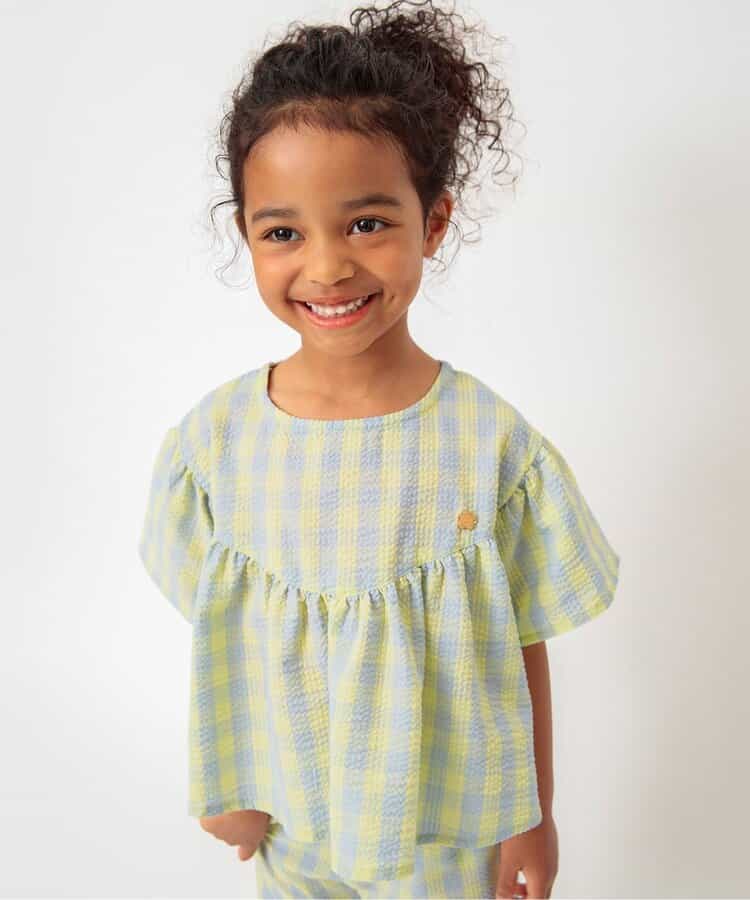 Japanese children's clothing BREEZE ruffled plaid top 80-140cm girls summer TOPS