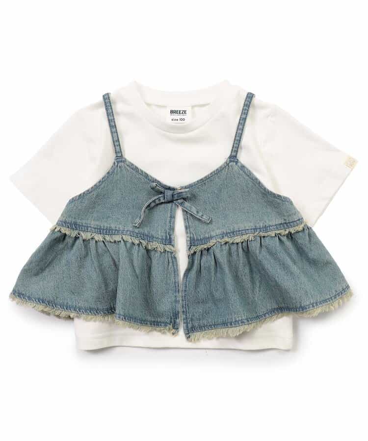 Japanese children's clothing BREEZE suspender denim top two-piece set 80-140cm girls summer TOPS