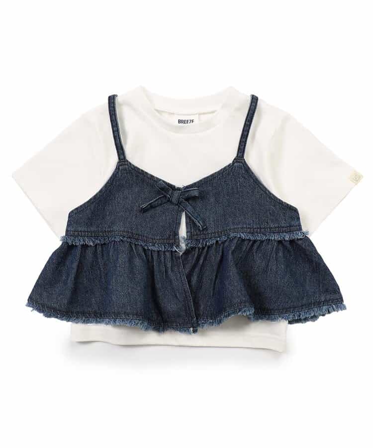 Japanese children's clothing BREEZE suspender denim top two-piece set 80-140cm girls summer TOPS