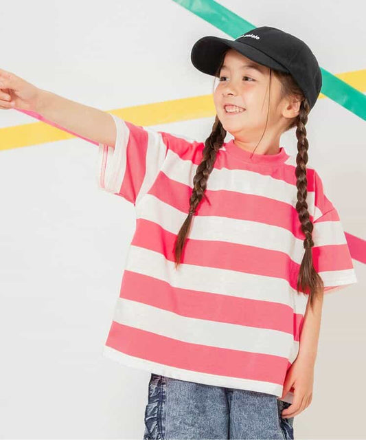 Japanese children's clothing BREEZE neon striped top 80-150cm boys/girls summer TOPS
