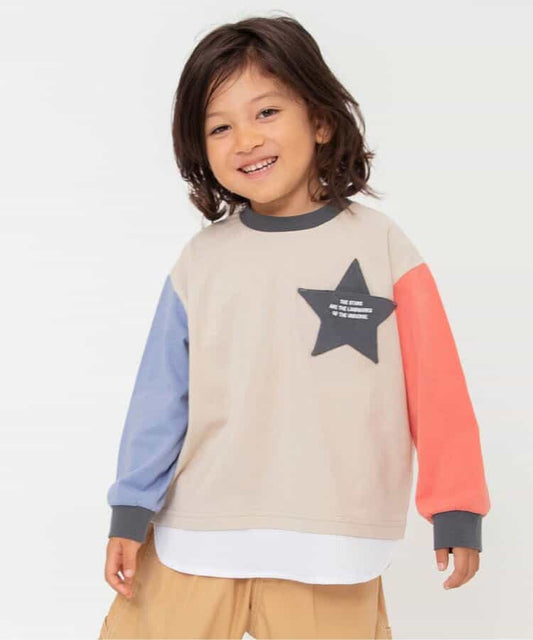 日本童裝 BREEZE 假兩件星星上衣 80-150cm 男童款 秋季 TOPS