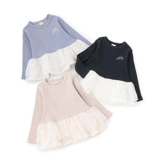 日本童裝 pe#main 薄紗花邊長袖上衣 80-130cm 女童款 秋季 TOPS