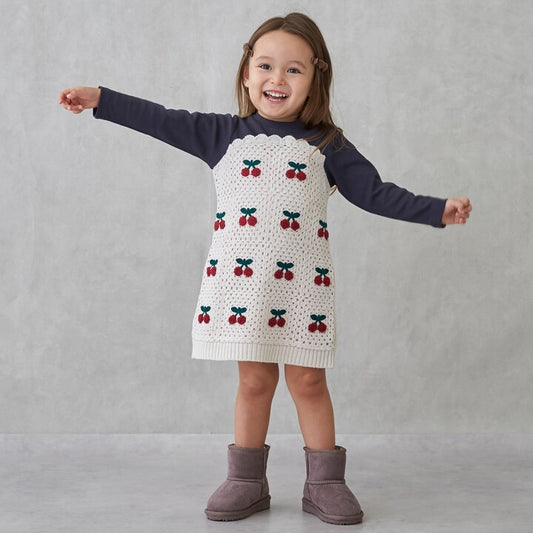 日本童裝 pe#main 鉤針編織拼接連身裙 80-130cm 女童款 秋季 DRESSES