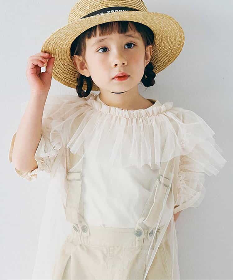 Japanese children's clothing p.prem#r fluffy chiffon puff sleeve top 80-140cm girls summer TOPS