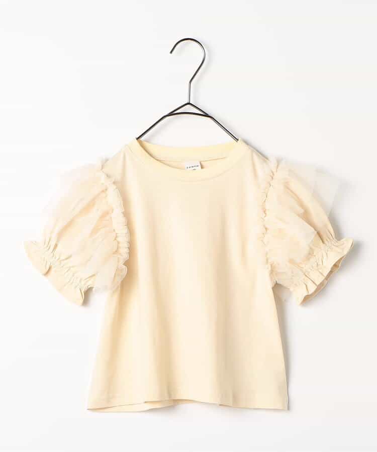 Japanese children's clothing p.prem#r fluffy chiffon puff sleeve top 80-140cm girls summer TOPS