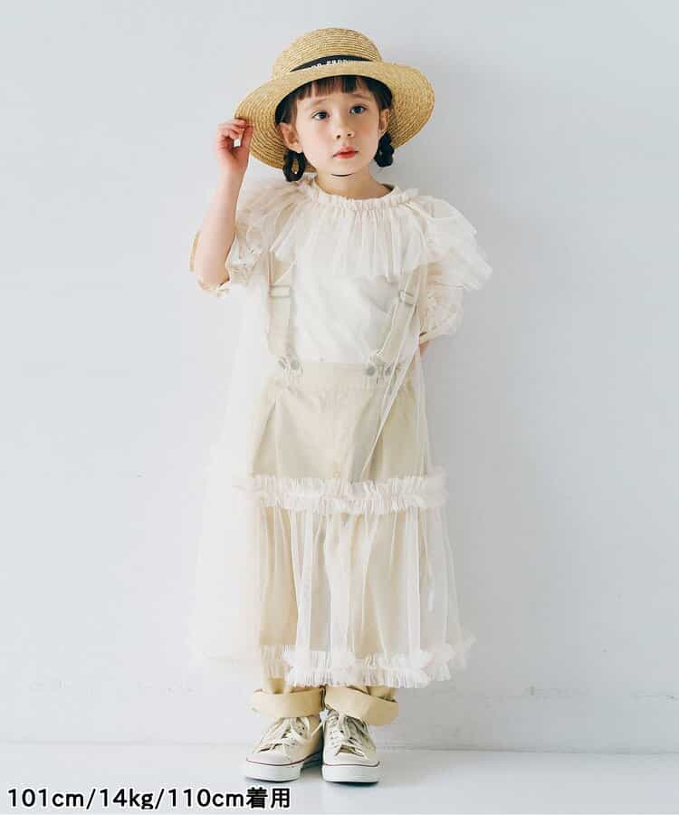 Japanese children's clothing p.prem#r fluffy chiffon puff sleeve top 80-140cm girls summer TOPS