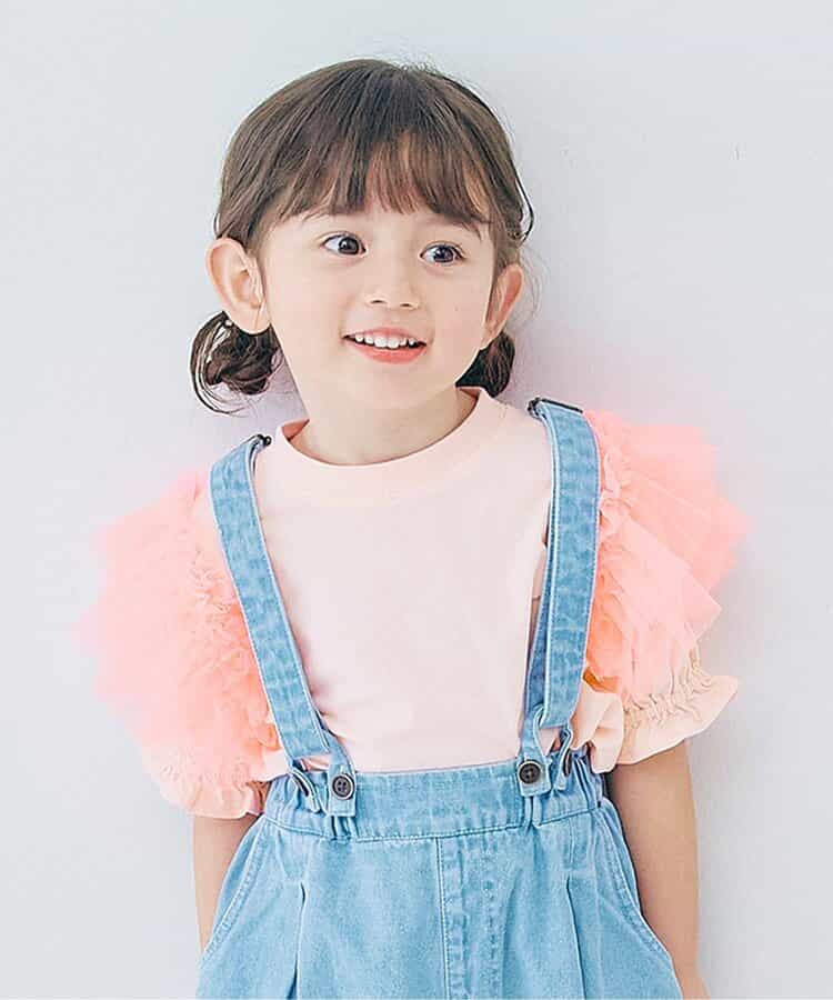 Japanese children's clothing p.prem#r fluffy chiffon puff sleeve top 80-140cm girls summer TOPS