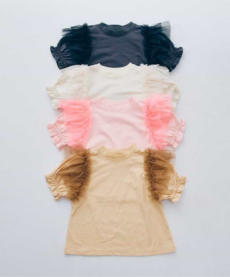Japanese children's clothing p.prem#r fluffy chiffon puff sleeve top 80-140cm girls summer TOPS