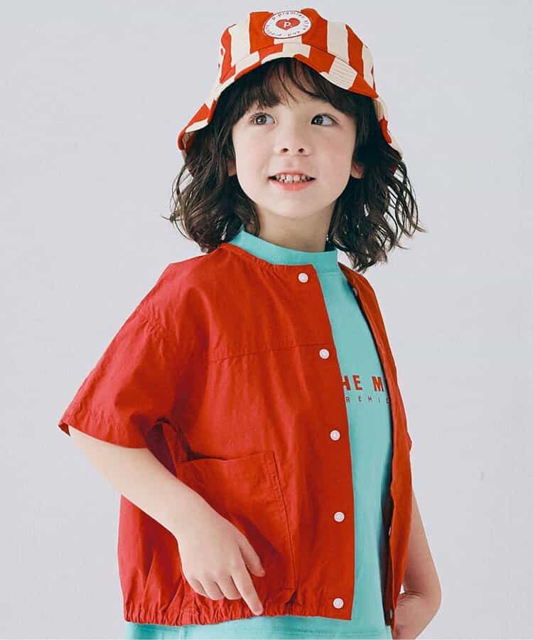 Japanese children's clothing p.prem#r typewriter snap button short-sleeved shirt 80-140cm boys/girls summer TOPS