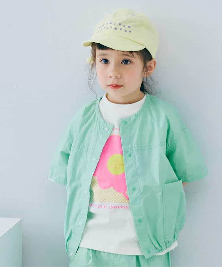 Japanese children's clothing p.prem#r typewriter snap button short-sleeved shirt 80-140cm boys/girls summer TOPS