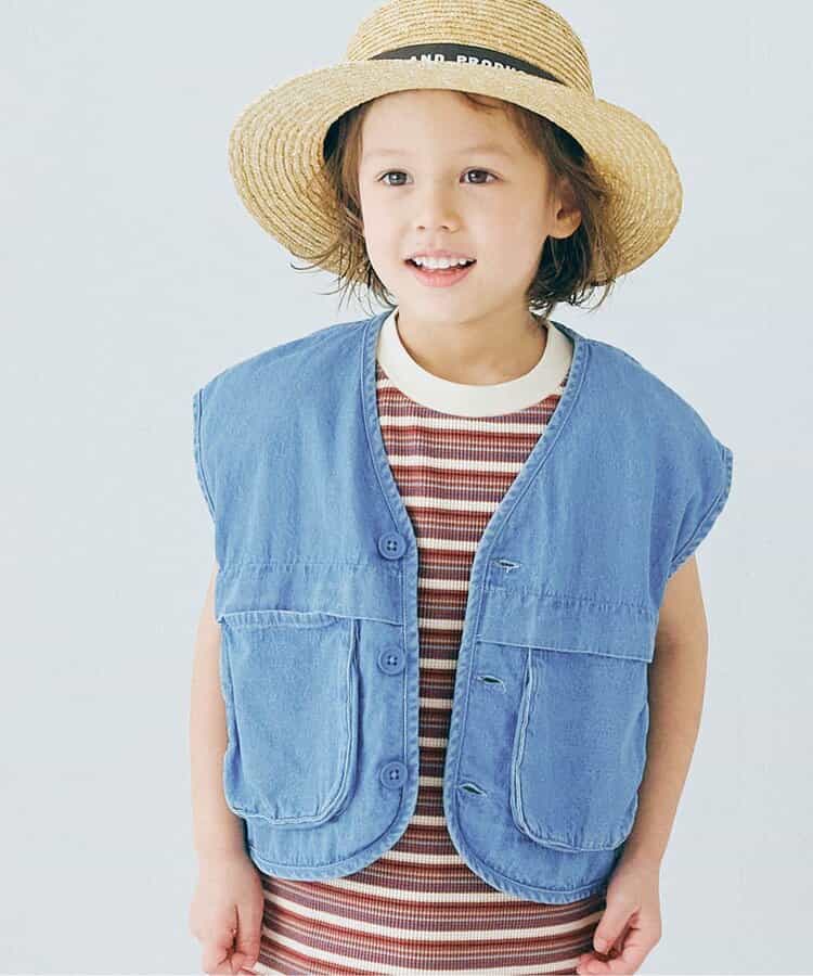 Japanese children's clothing p.prem#r 3D pocket work vest jacket 80-140cm boys/girls summer outerwear