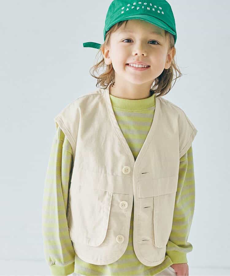 Japanese children's clothing p.prem#r 3D pocket work vest jacket 80-140cm boys/girls summer outerwear