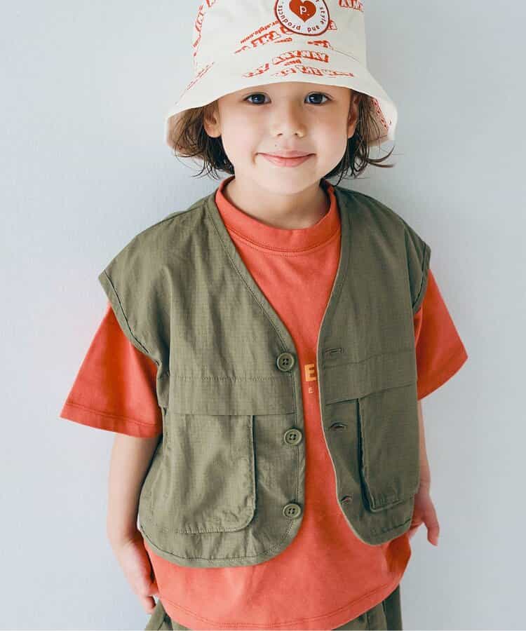 Japanese children's clothing p.prem#r 3D pocket work vest jacket 80-140cm boys/girls summer outerwear