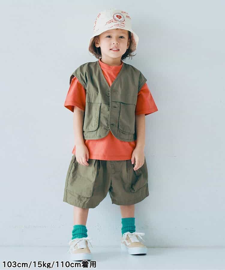 Japanese children's clothing p.prem#r 3D pocket work vest jacket 80-140cm boys/girls summer outerwear