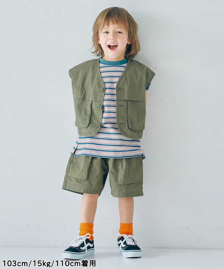 Japanese children's clothing p.prem#r 3D pocket work vest jacket 80-140cm boys/girls summer outerwear