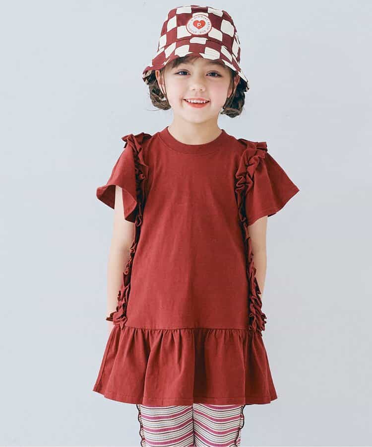 Japanese children's clothing p.prem#r side pleated short-sleeved dress 80-140cm girls summer dresses