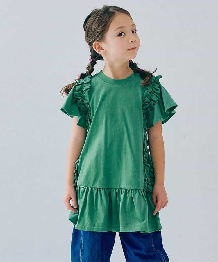 Japanese children's clothing p.prem#r side pleated short-sleeved dress 80-140cm girls summer dresses