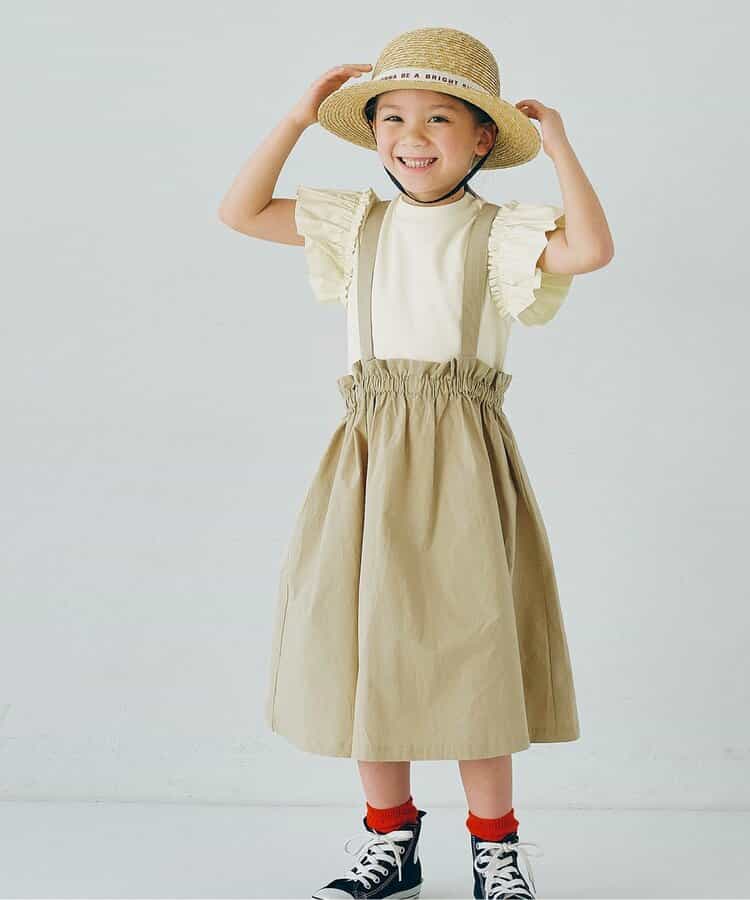 Japanese children's clothing p.prem#r 2Way slip skirt & ruffle sleeve top two-piece set 80-140cm girls summer TOPS SKIRTS