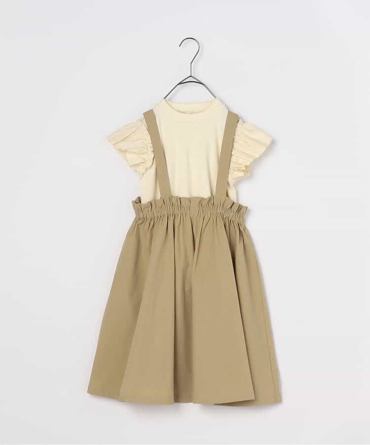 Japanese children's clothing p.prem#r 2Way slip skirt & ruffle sleeve top two-piece set 80-140cm girls summer TOPS SKIRTS