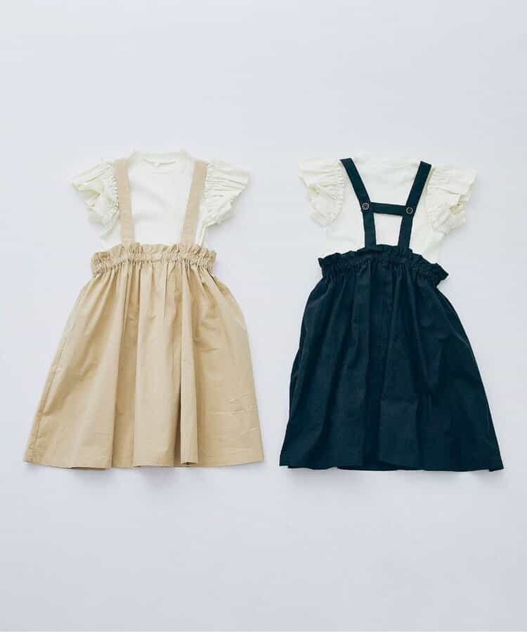 Japanese children's clothing p.prem#r 2Way slip skirt & ruffle sleeve top two-piece set 80-140cm girls summer TOPS SKIRTS