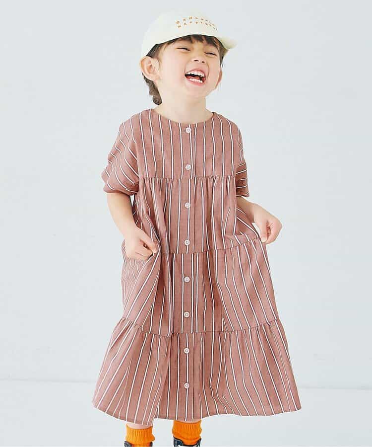 Japanese children's clothing p.prem#r 2Way reversible two-way wear front and back striped shirt dress 80-140cm girls summer dresses