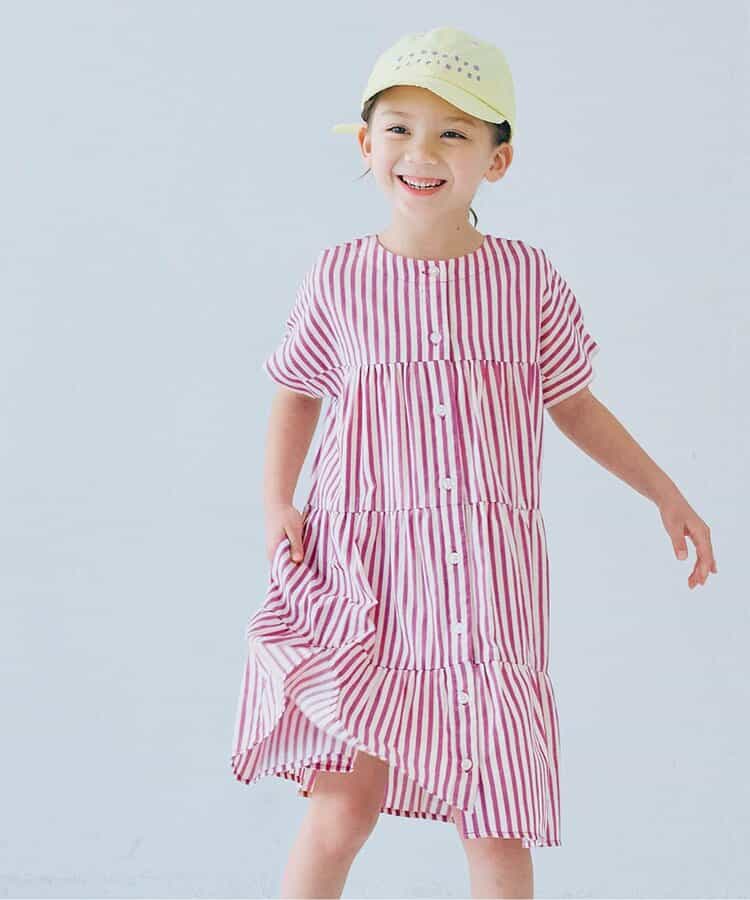 Japanese children's clothing p.prem#r 2Way reversible two-way wear front and back striped shirt dress 80-140cm girls summer dresses