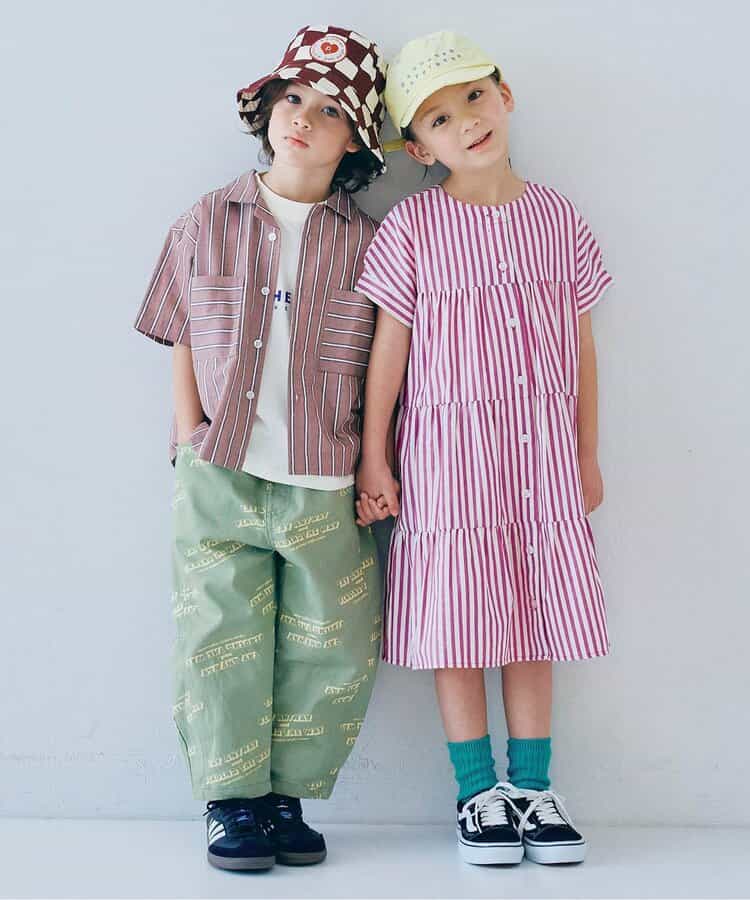 Japanese children's clothing p.prem#r 2Way reversible two-way wear front and back striped shirt dress 80-140cm girls summer dresses