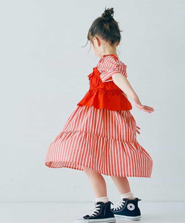 Japanese children's clothing p.prem#r 2Way reversible two-way wear front and back striped shirt dress 80-140cm girls summer dresses