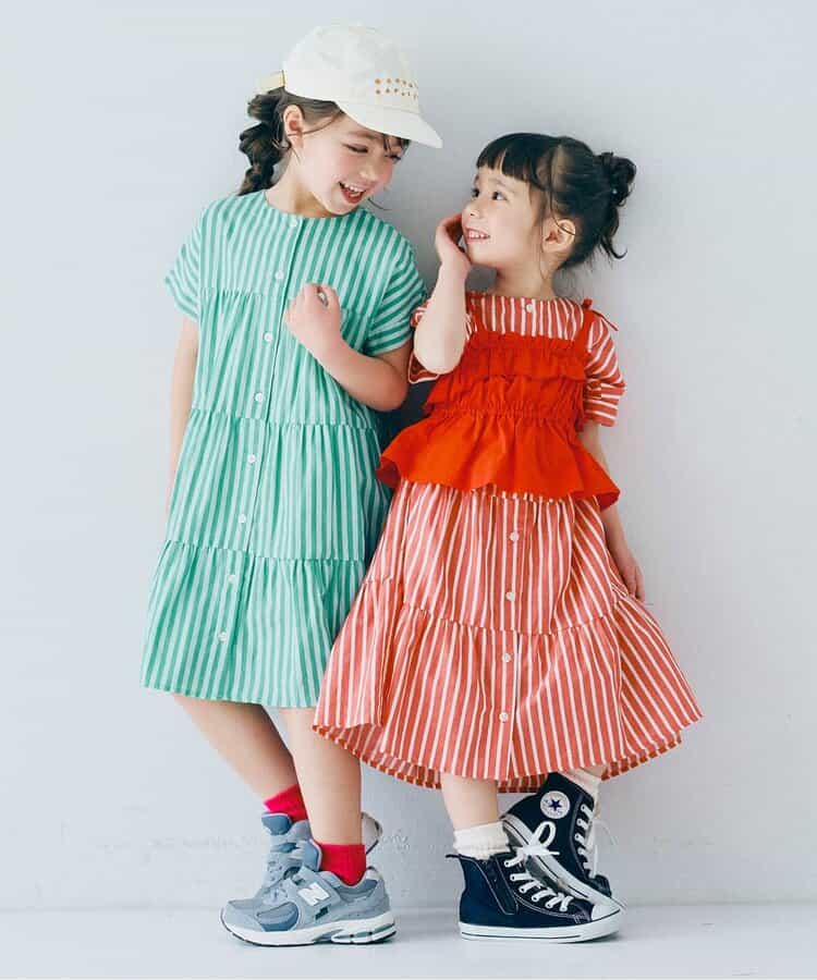 Japanese children's clothing p.prem#r 2Way reversible two-way wear front and back striped shirt dress 80-140cm girls summer dresses