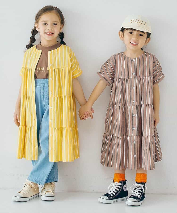 Japanese children's clothing p.prem#r 2Way reversible two-way wear front and back striped shirt dress 80-140cm girls summer dresses