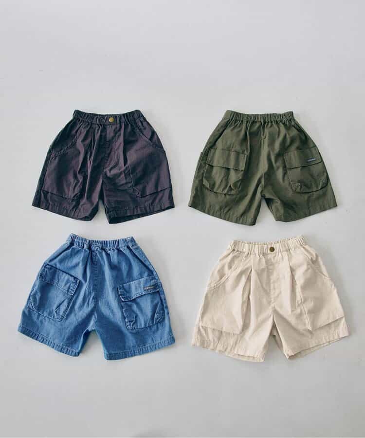 Japanese children's clothing p.prem#r 3D pocket work shorts 80-140cm boys/girls summer PANTS