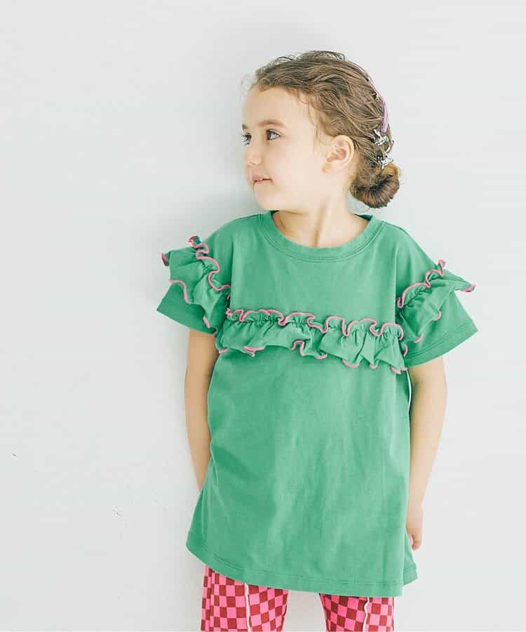 Japanese children's clothing p.prem#r ruffled short-sleeved top 80-140cm girls summer TOPS