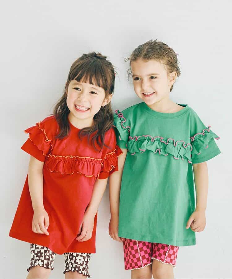 Japanese children's clothing p.prem#r ruffled short-sleeved top 80-140cm girls summer TOPS
