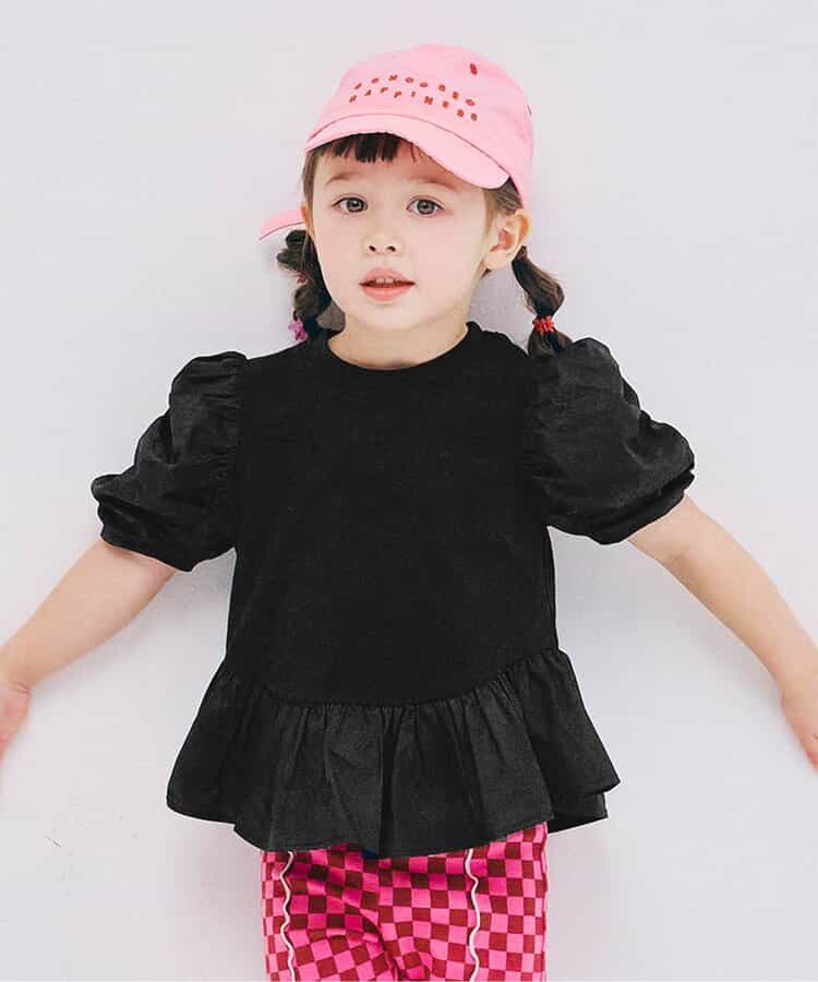 Japanese children's clothing p.prem#r ruffled puff sleeve ruffled top 80-140cm girls summer TOPS