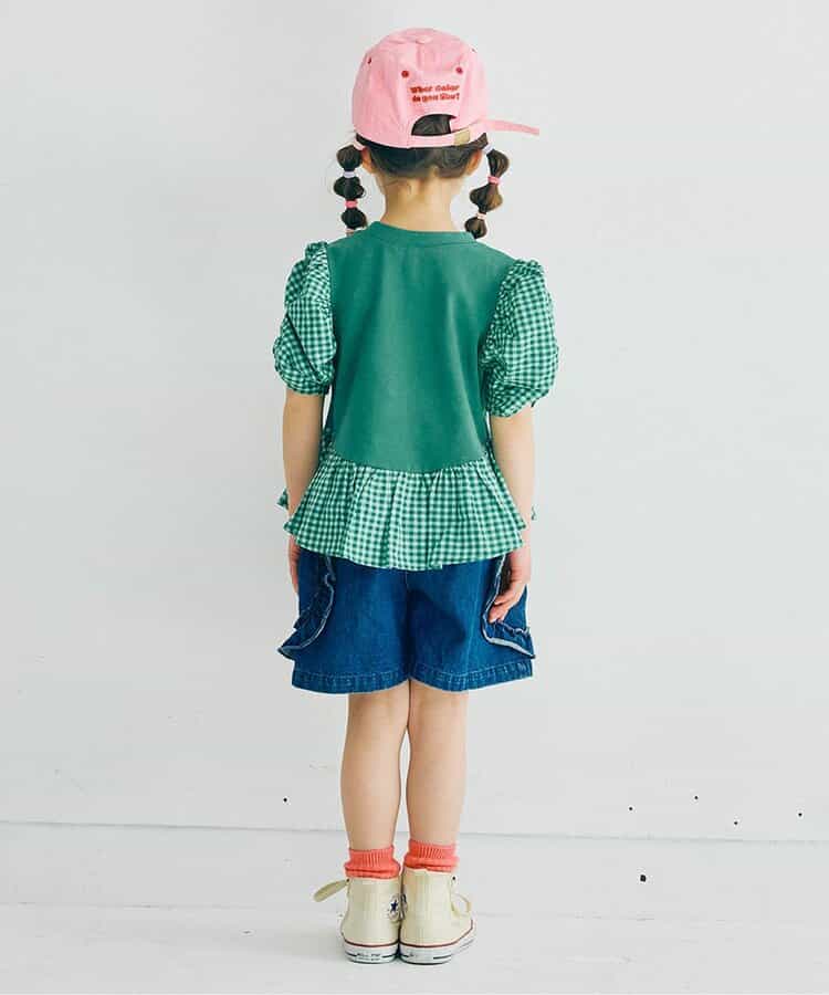 Japanese children's clothing p.prem#r ruffled puff sleeve ruffled top 80-140cm girls summer TOPS