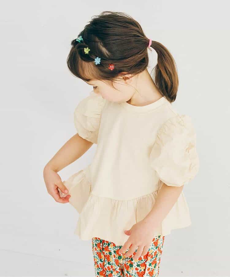 Japanese children's clothing p.prem#r ruffled puff sleeve ruffled top 80-140cm girls summer TOPS