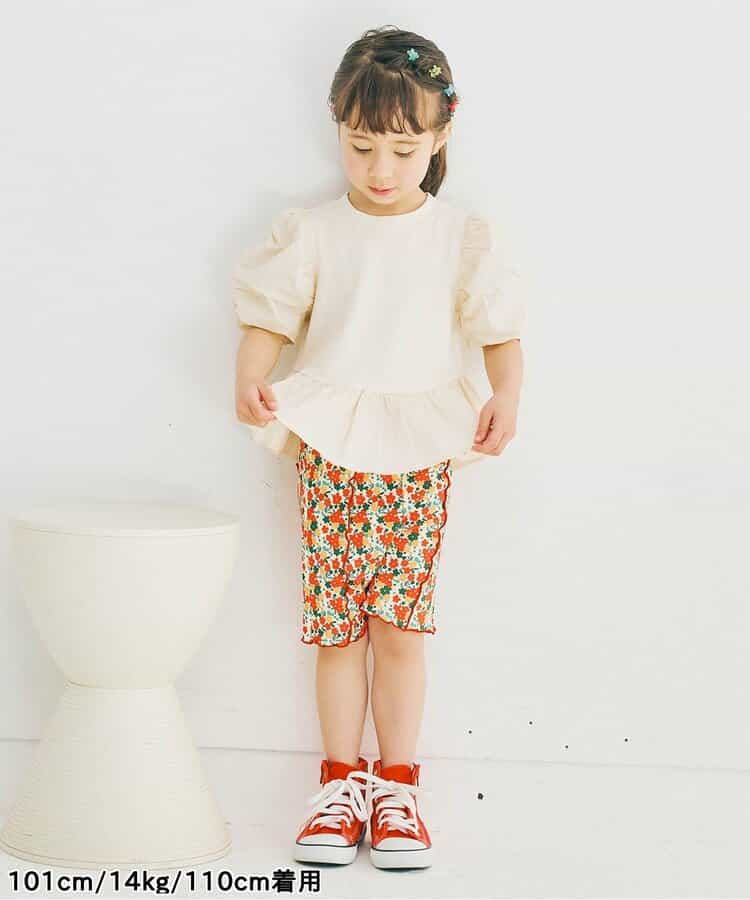 Japanese children's clothing p.prem#r ruffled puff sleeve ruffled top 80-140cm girls summer TOPS