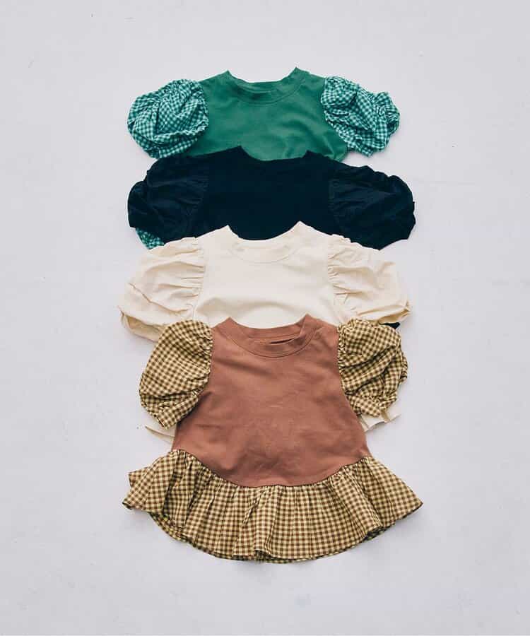 Japanese children's clothing p.prem#r ruffled puff sleeve ruffled top 80-140cm girls summer TOPS