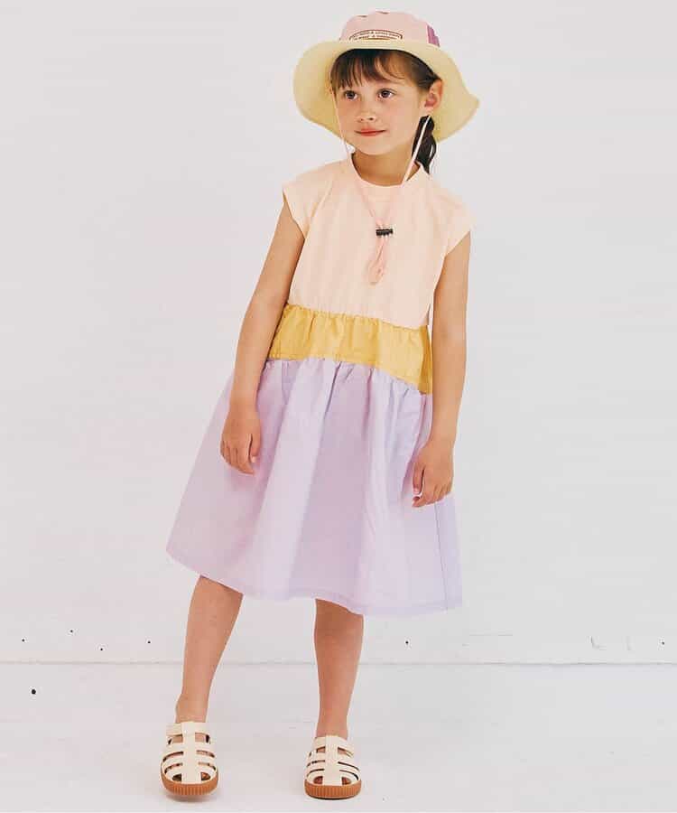 Japanese children's clothing p.prem#r workwear patchwork dress 80-140cm girls summer dresses