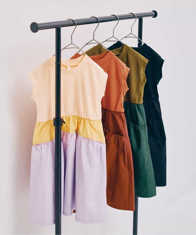 Japanese children's clothing p.prem#r workwear patchwork dress 80-140cm girls summer dresses