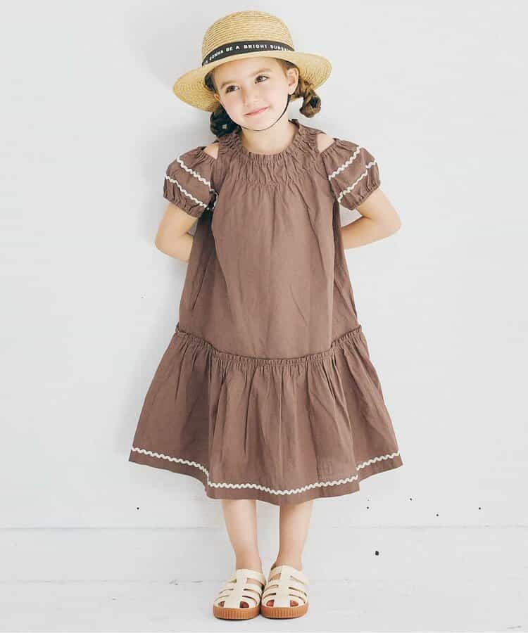 Japanese children's clothing p.prem#r off-the-shoulder short-sleeved dress 80-140cm girls summer dresses
