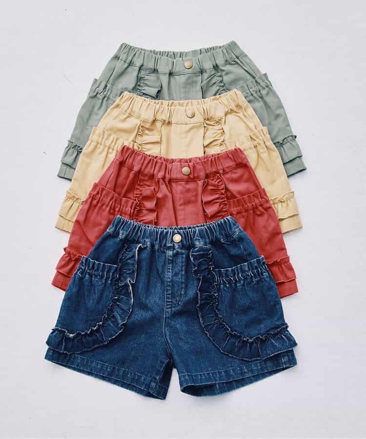 Japanese children's clothing p.prem#r lace pocket shorts 80-140cm girls summer TOPS