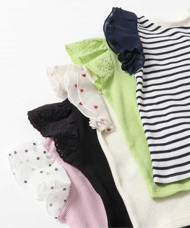 日本童裝 apres les cours 華夫格蕾絲荷葉邊上衣 80-140cm 女童款 夏季 TOPS