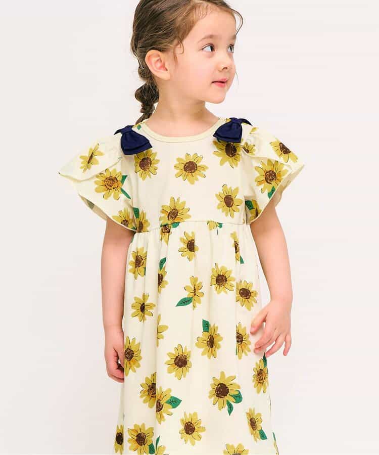 日本童裝 apres les cours 吸水速乾 接觸冷感 肩部蝴蝶結花瓣連身裙 80-140cm 女童款 夏季 DRESSES