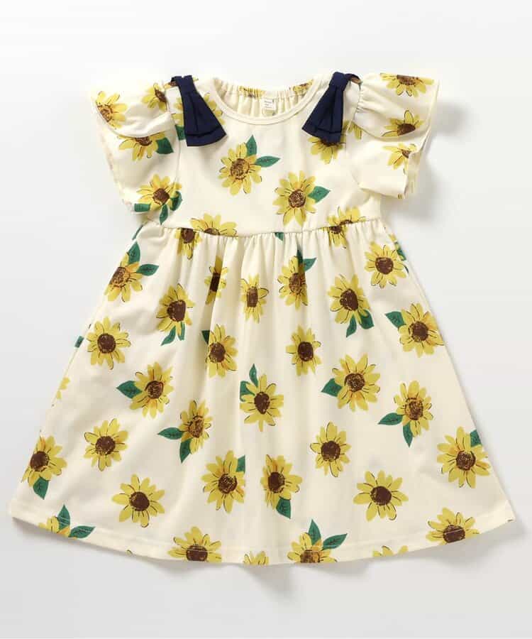 日本童裝 apres les cours 吸水速乾 接觸冷感 肩部蝴蝶結花瓣連身裙 80-140cm 女童款 夏季 DRESSES