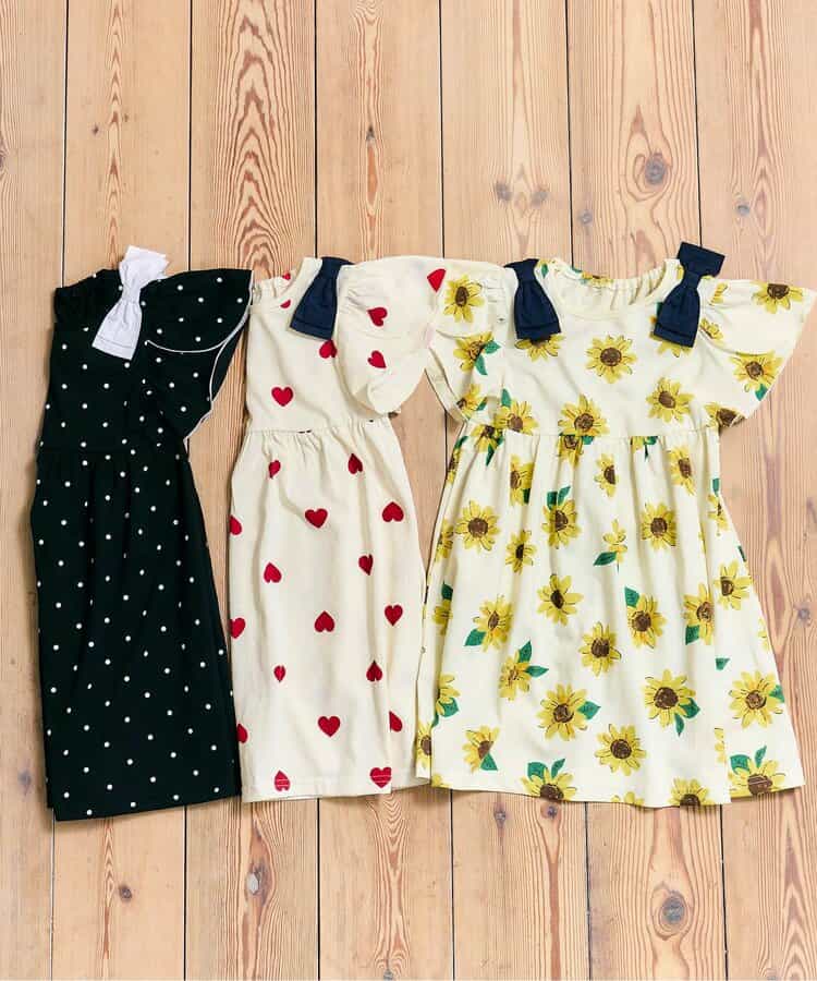 日本童裝 apres les cours 吸水速乾 接觸冷感 肩部蝴蝶結花瓣連身裙 80-140cm 女童款 夏季 DRESSES