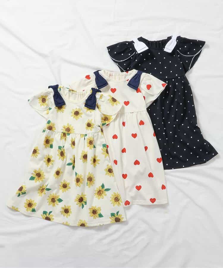 日本童裝 apres les cours 吸水速乾 接觸冷感 肩部蝴蝶結花瓣連身裙 80-140cm 女童款 夏季 DRESSES