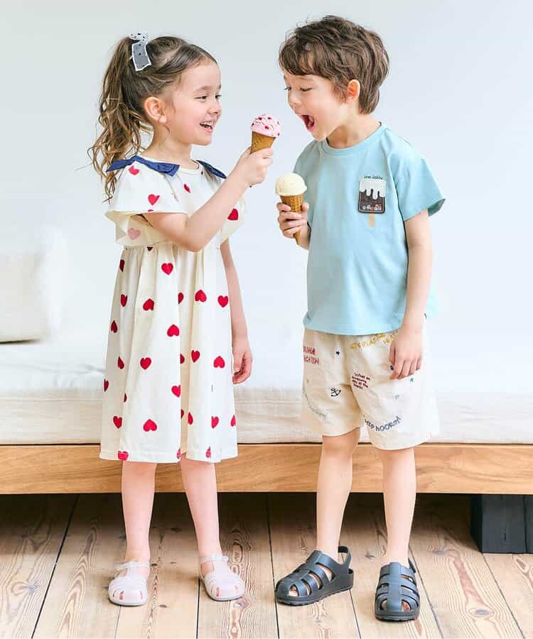Japanese children's clothing apres les cours water-absorbing quick-drying UV-resistant touch-cooling cute pocket top 80-130cm boys/girls summer TOPS