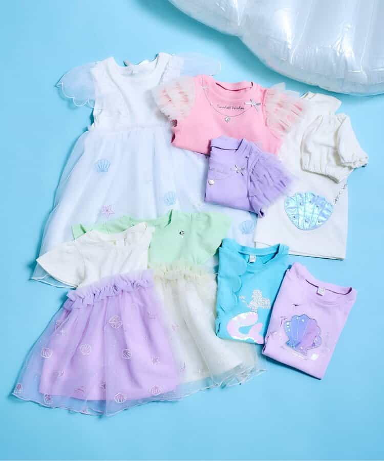 Japanese children's clothing apres les cours cool to the touch Shellmotif shell yarn sleeve top 80-140cm girls summer TOPS