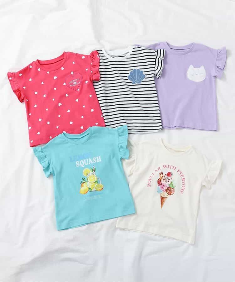 Japanese children's clothing apres les cours lace sleeves printed top 80-140cm girls summer TOPS